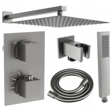 Mexen Cube DR02 ensemble de douche encastré avec pomme de douche 25 cm, gun gray brossé - 77502DR0225-66