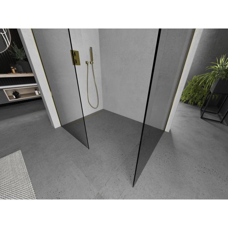 Mexen Kioto paroi de douche Walk-in 160 x 110 cm, transparent, dorée - 800-160-202-50-00-110