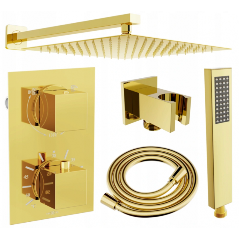 Mexen Cube DR02 ensemble de douche encastré avec pommeau de 25 cm, doré - 77502DR0225-50