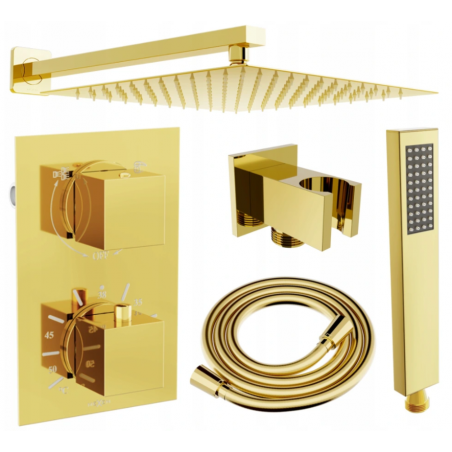 Mexen Cube DR02 ensemble de douche encastré avec pommeau de 25 cm, doré - 77502DR0225-50