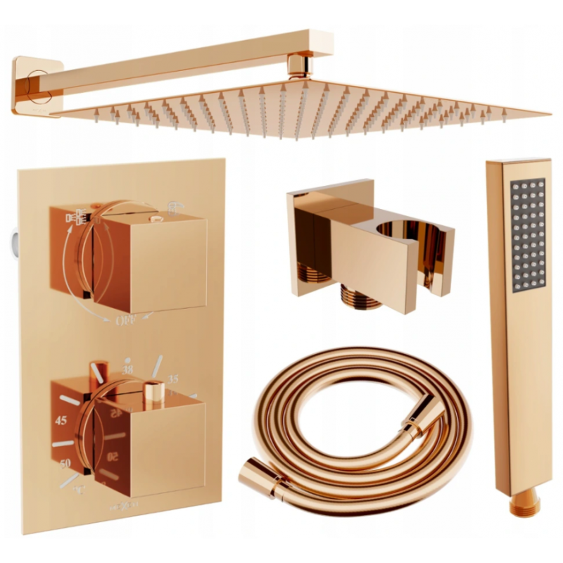 Mexen Cube DR02 ensemble de douche encastré avec une pluie de 25 cm, or rose - 77502DR0225-60