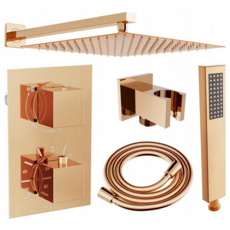 Mexen Cube DR02 ensemble de douche encastré avec pomme de douche 25 cm, or rose - 77502DR0225-60