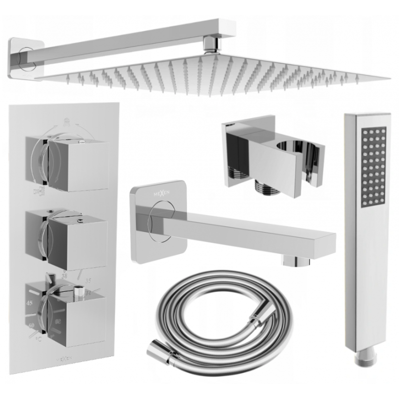 Mexen Cube DR02 ensemble de bain-douche encastré avec pomme de douche 30 cm, chrome - 77503DR0230-00