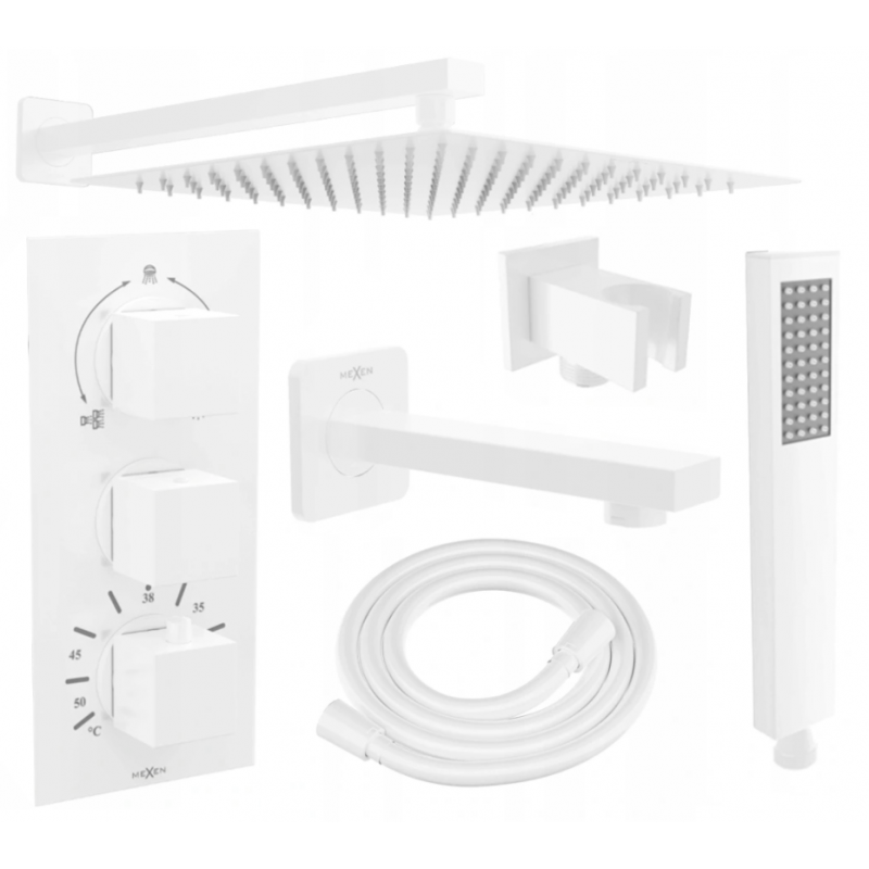 Mexen Cube DR02 ensemble baignoire-douche encastré avec pomme de douche 30 cm, blanc - 77503DR0230-20