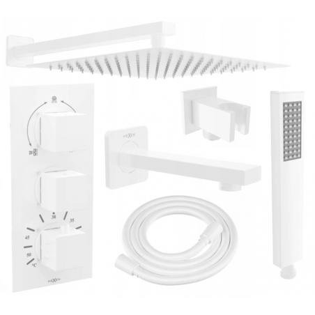Mexen Cube DR02 ensemble bain-douche encastré avec pomme de douche de 30 cm, blanc - 77503DR0230-20