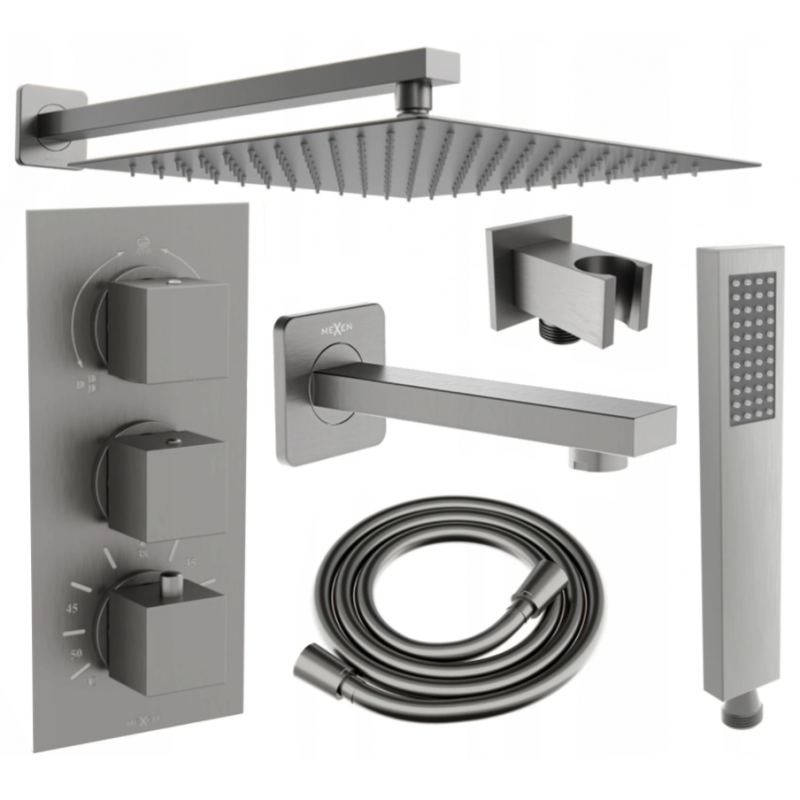 Mexen Cube DR02 ensemble bain-douche encastré avec pommeau de douche 30 cm, graphite - 77503DR0230-66