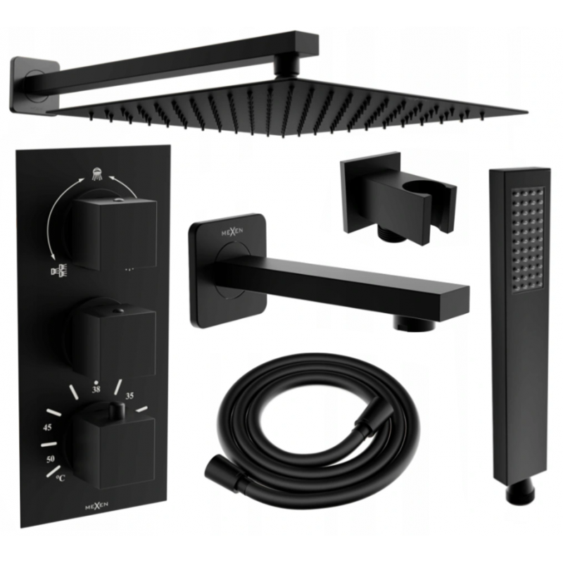 Mexen Cube DR02 ensemble de bain-douche encastré avec pommeau de douche 30 cm, noir - 77503DR0230-70