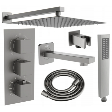 Mexen Cube DR02 ensemble de baignoire-douche encastré avec douche de tête 25 cm, gris fusil brossé - 77503DR0225-66