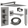 Mexen Cube DR02 ensemble de baignoire-douche encastré avec douche de tête 25 cm, gris fusil brossé - 77503DR0225-66