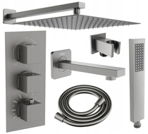 Mexen Cube DR02 ensemble de baignoire-douche encastré avec douche de tête 25 cm, gris fusil brossé - 77503DR0225-66