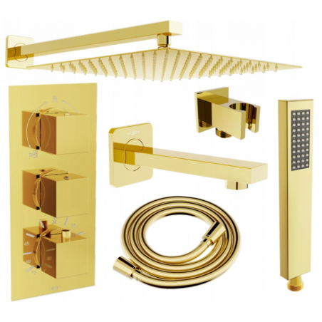 Ensemble de douche encastré Mexen Cube DR02 avec pommeau de 25 cm, or - 77503DR0225-50