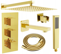 Ensemble de douche encastré Mexen Cube DR02 avec pommeau de 25 cm, or - 77503DR0225-50