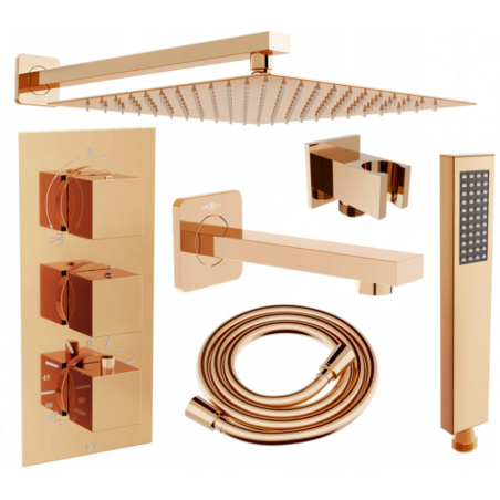 Mexen Cube DR02 ensemble de baignoire-douche encastré avec tête de douche de 25 cm, or rose - 77503DR0225-60