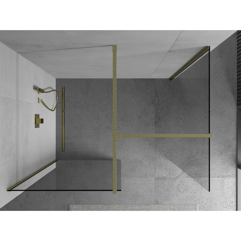 Mexen Kioto paroi de douche Walk-in 130 x 95 cm, transparent, doré brossé - 800-130-202-55-00-095