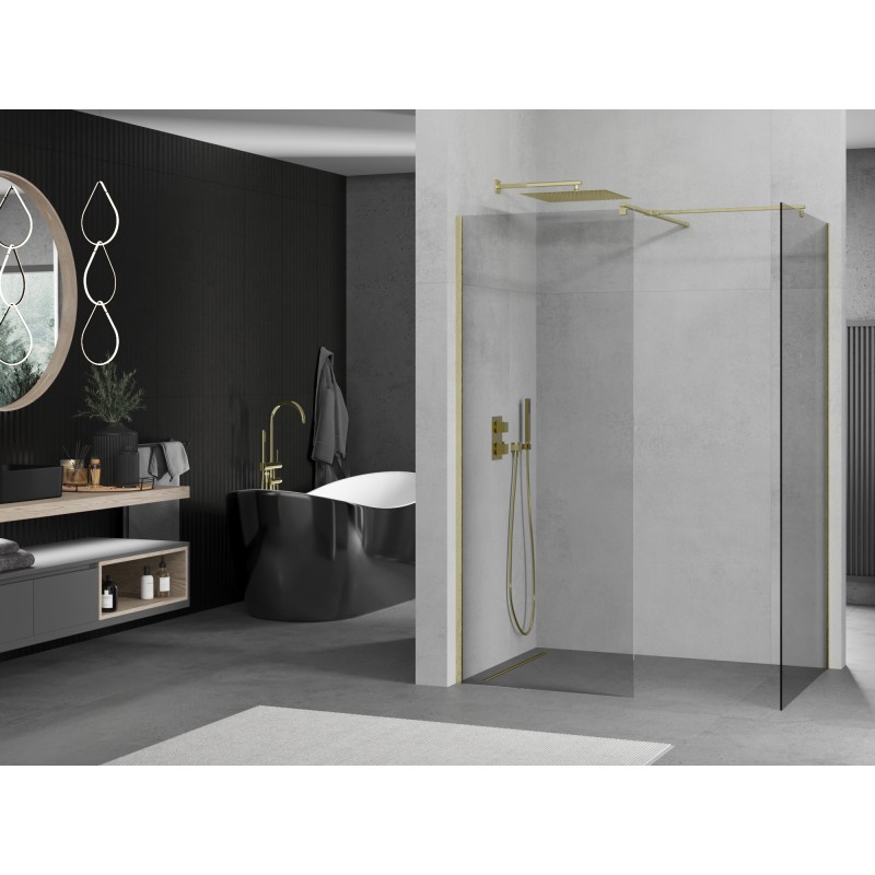 Mexen Kioto paroi de douche Walk-in 140 x 85 cm, transparent, or brossé - 800-140-202-55-00-085