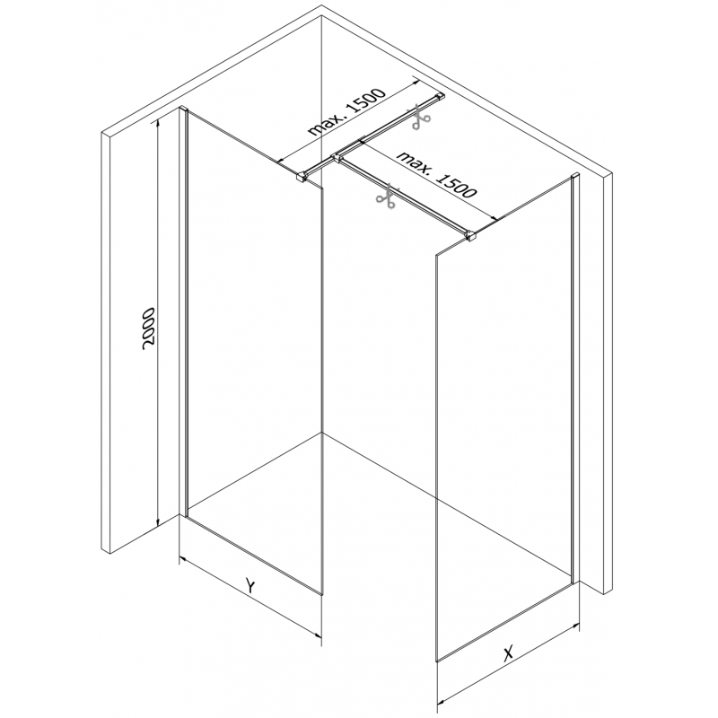 Mexen Kioto paroi de douche Walk-in 115 x 80 cm, transparent, noir - 800-115-202-70-00-080