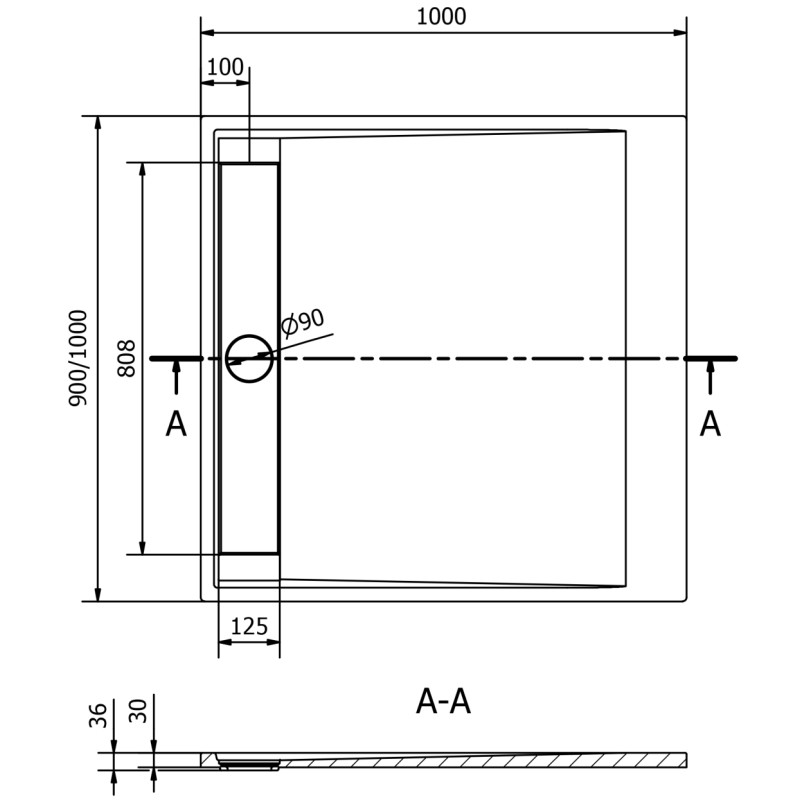 Mexen Amon receveur de douche rectangulaire SMC 100 x 90 cm, noir - 4F709010