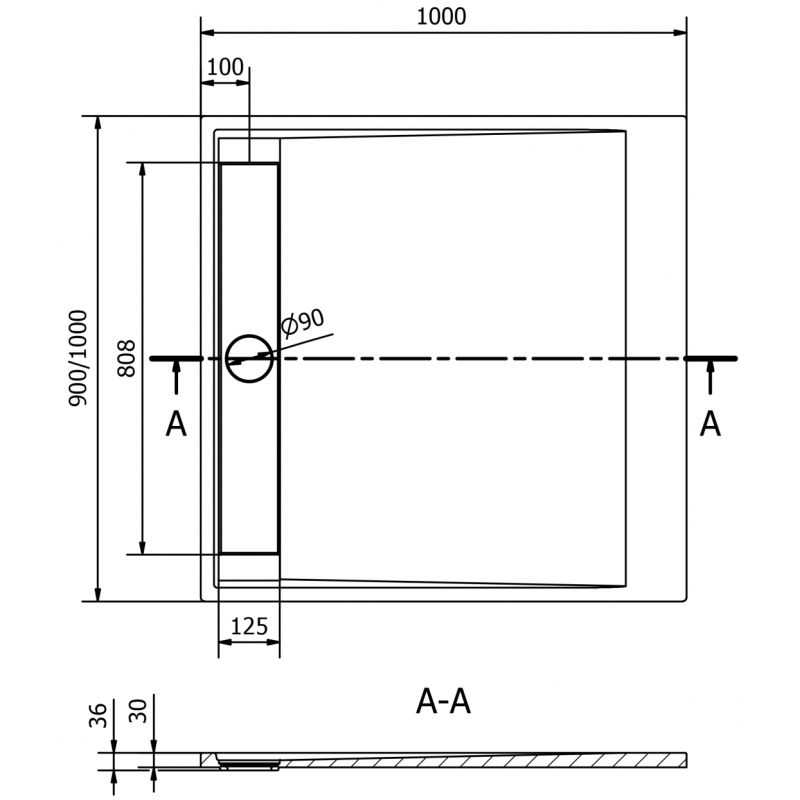 Mexen Amon receveur rectangulaire SMC 100 x 90 cm, blanc - 4F109010