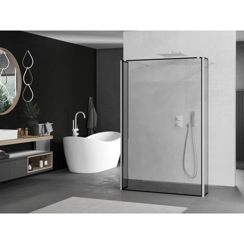 Mexen Kioto paroi de douche autoportante 120 x 30 x 30 cm, cadre noir, blanc - 800-120-030-222-20-70-030