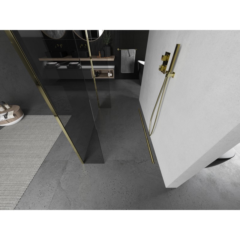 Mexen Kioto paroi de douche autoportante 145 x 30 x 30 cm, transparent, doré - 800-145-030-222-50-00-030