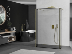 Mexen Kioto cloison de douche autoportante 100 x 30 x 30 cm, cadre noir, doré brossé - 800-100-030-222-55-70-030