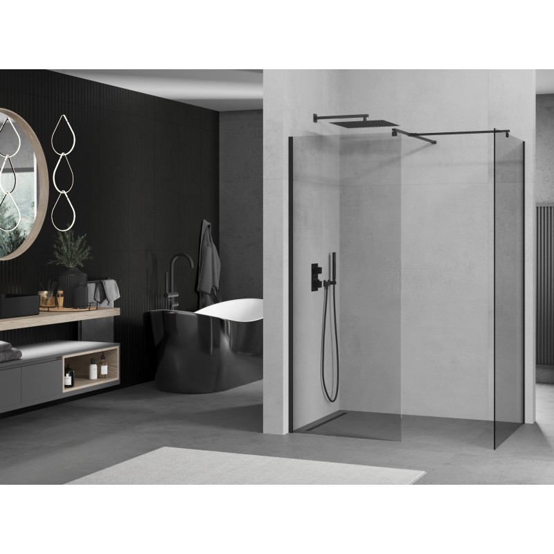 Mexen Kioto paroi de douche Walk-in 145 x 80 cm, transparent, noir - 800-145-202-70-00-080