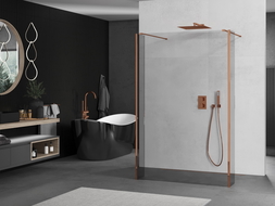 Mexen Kioto paroi de douche autonome 100 x 30 x 30 cm, transparent, or rose - 800-100-030-222-60-00-030