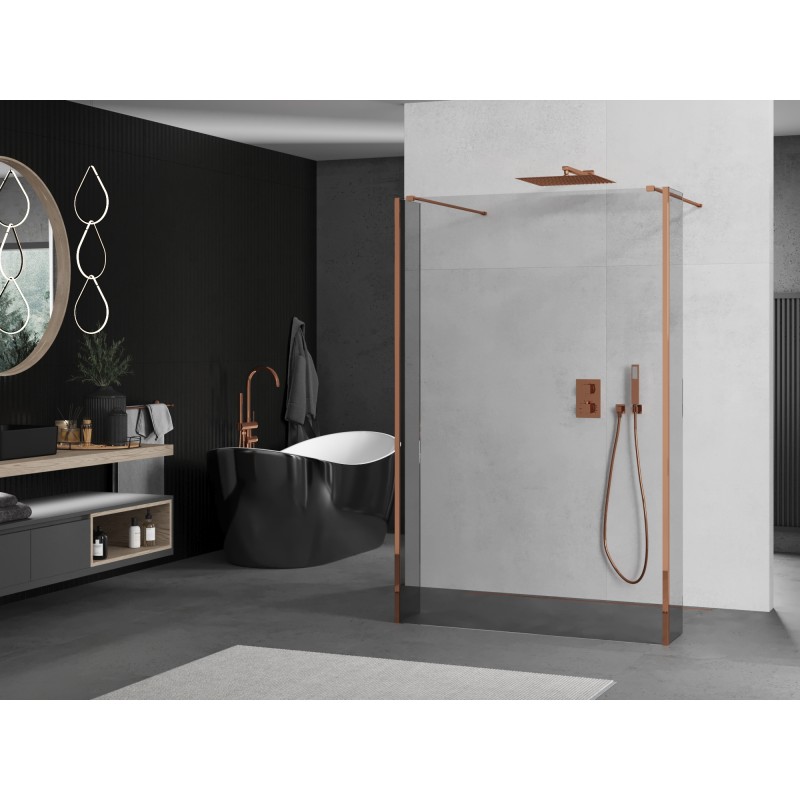 Mexen Kioto paroi de douche autoportante 125 x 30 x 30 cm, transparent, or rose - 800-125-030-222-60-00-030