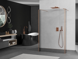 Mexen Kioto paroi de douche autonome 140 x 30 x 30 cm, transparent, laiton brossé - 800-140-030-222-65-00-030