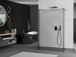 Mexen Kioto paroi de douche autonome 140 x 30 x 30 cm, transparent, gris fusil brossé - 800-140-030-222-66-00-030