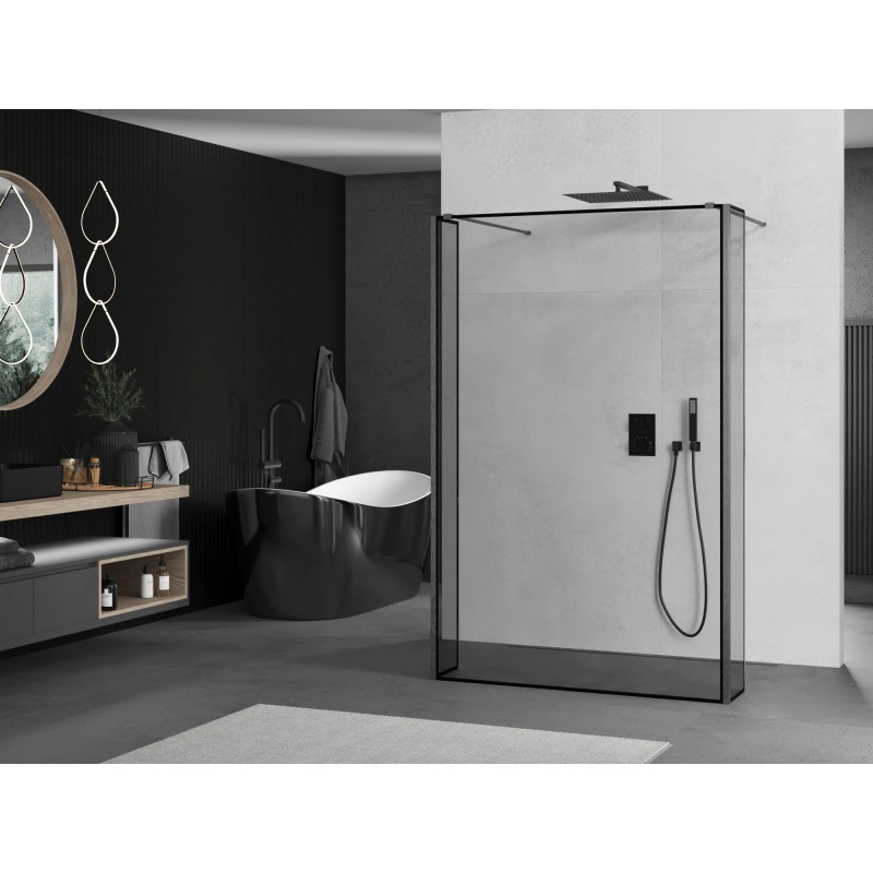 Mexen Kioto paroi de douche autoportante 120 x 30 x 30 cm, cadre noir, finition gun gray brossé - 800-120-030-222-66-70-030