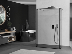 Mexen Kioto paroi de douche mobile 110 x 30 x 30 cm, motif noir, gris gun brossé - 800-110-030-222-66-70-030
