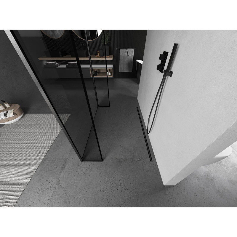Mexen Kioto paroi de douche autoportante 120 x 30 x 30 cm, cadre noir, finition gun gray brossé - 800-120-030-222-66-70-030
