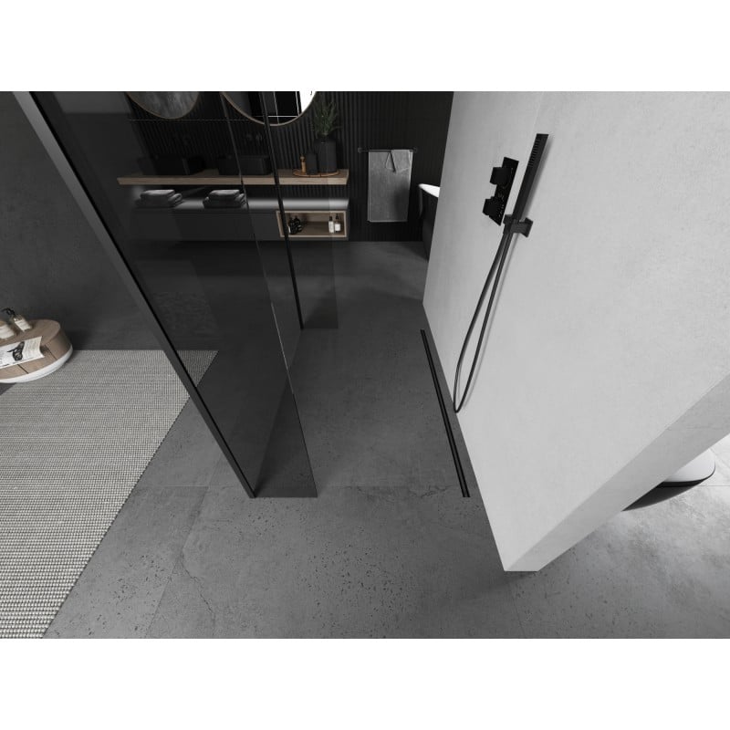 Mexen Kioto paroi de douche autoportante 125 x 30 x 30 cm, transparent, noir - 800-125-030-222-70-00-030