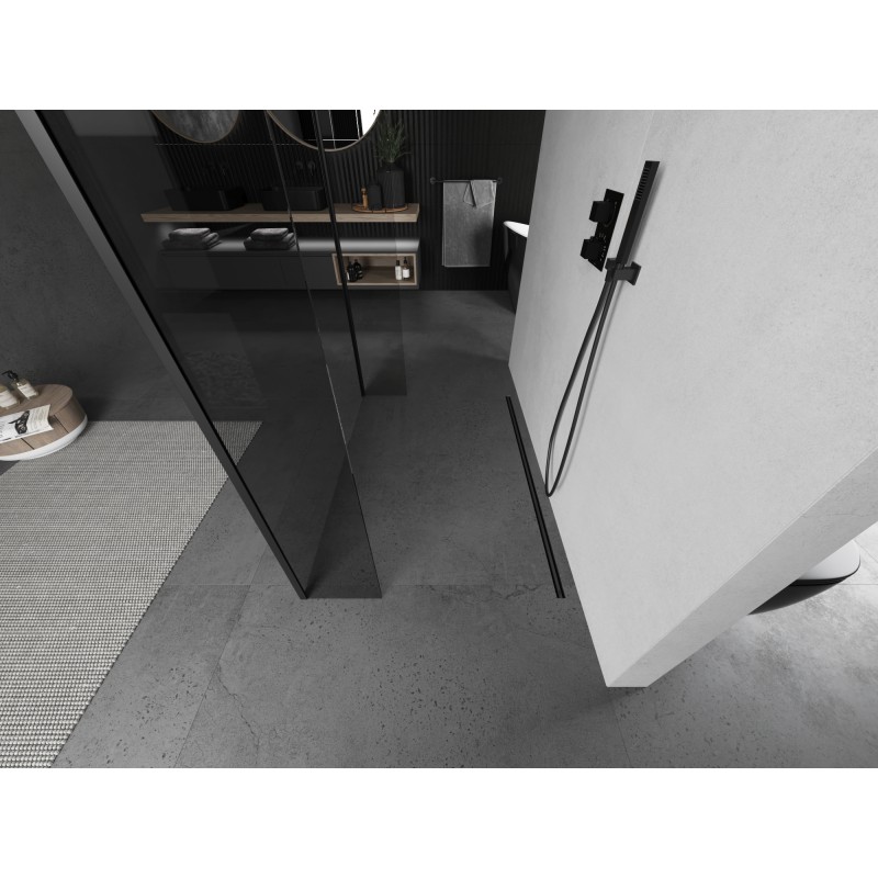 Mexen Kioto paroi de douche autoportante 140 x 30 x 30 cm, transparente, noire - 800-140-030-222-70-00-030
