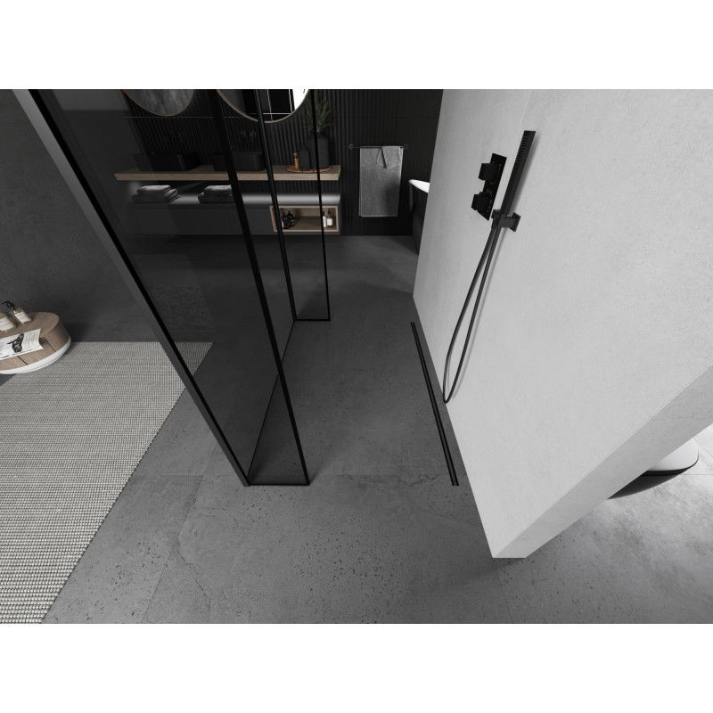 Mexen Kioto paroi de douche autoportante 140 x 30 x 30 cm, cadre noir, noir - 800-140-030-222-70-70-030