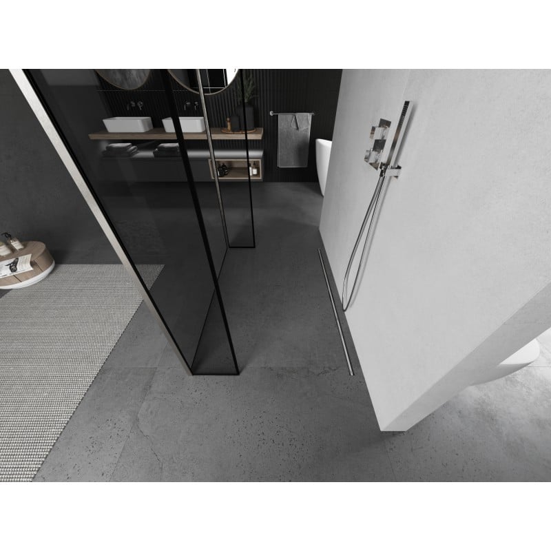 Mexen Kioto paroi de douche autoportante 110 x 30 x 30 cm, cadre noir, nickel brossé - 800-110-030-222-97-70-030