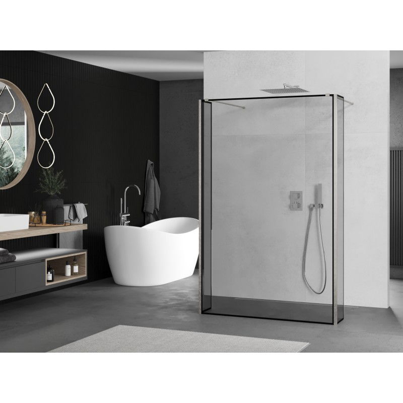 Mexen Kioto paroi de douche autoportante 130 x 30 x 30 cm, cadre noir, nickel brossé - 800-130-030-222-97-70-030