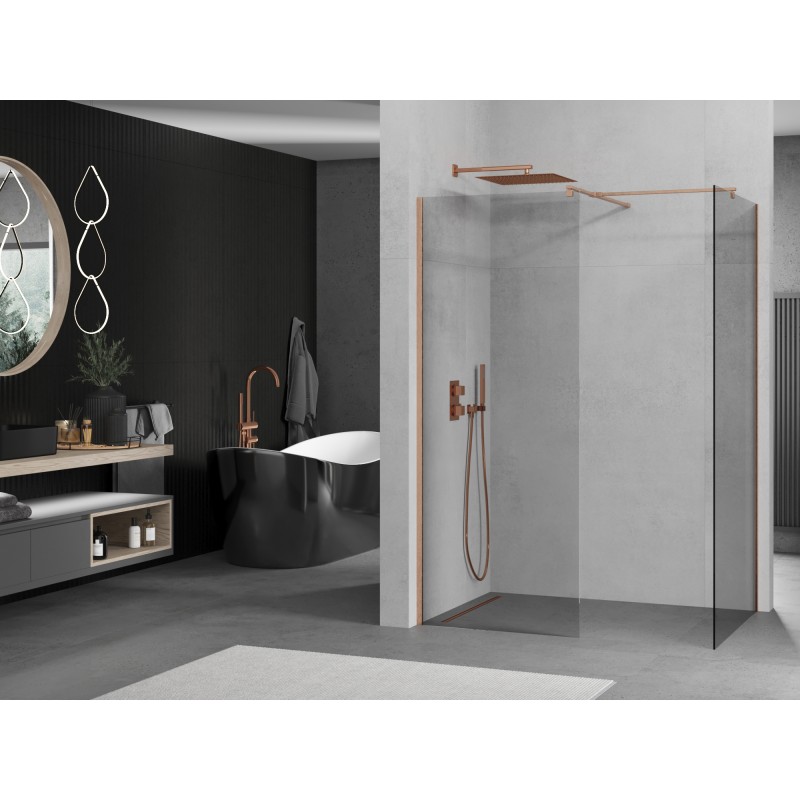 Mexen Kioto paroi de douche Walk-in 85 x 70 cm, transparent, cuivre brossé - 800-085-202-65-00-070