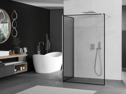 Mexen Kioto paroi de douche Walk-in 120 x 120 cm, cadre noir, chrome - 800-120-212-01-70-120