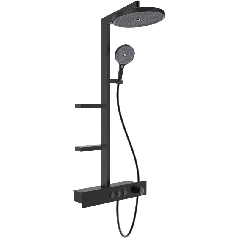 Mexen Plex ensemble de douche en saillie avec douche pluie et robinet, noir - 78103-70