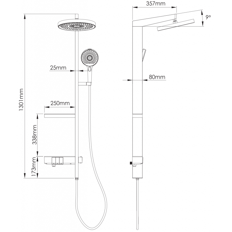Mexen Dizzy set de douche apparente avec pomme de douche et mitigeur, blanc - 78104-20