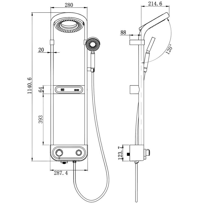 Mexen Peak ensemble de douche encastré avec pomme de douche et robinet, affichage LED, blanc - 78106-20