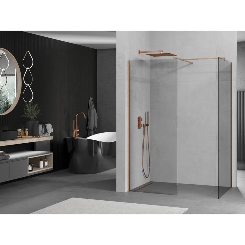 Mexen Kioto paroi de douche Walk-in 140 x 75 cm, transparent, cuivre brossé - 800-140-202-65-00-075