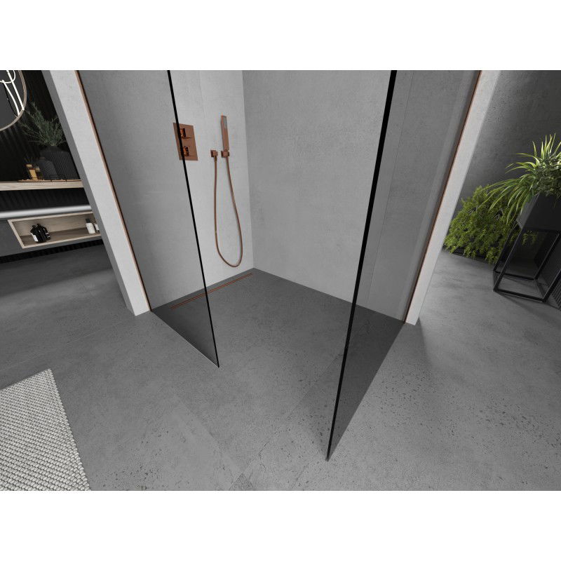 Mexen Kioto paroi de douche Walk-in 145 x 80 cm, transparent, cuivre brossé - 800-145-202-65-00-080
