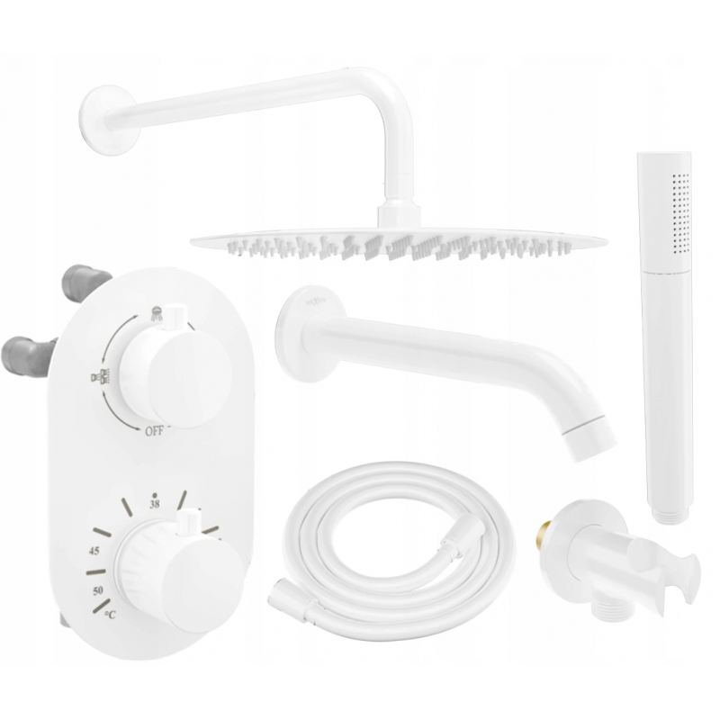 Mexen Kai DR70 ensemble baignoire-douchette encastré avec douche de tête 30 cm, blanc - 77602DR70301-20