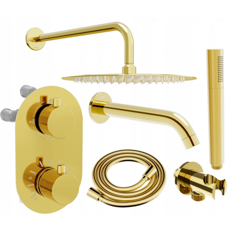 Mexen Kai DR70 ensemble bain-douche encastré avec douche de tête 30 cm, doré - 77602DR70301-50