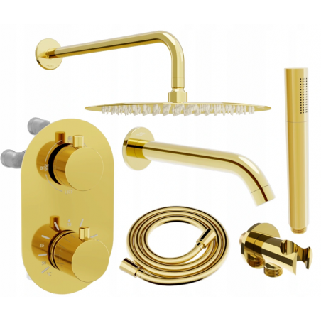 Mexen Kai DR70 ensemble bain-douche encastré avec douche de tête 30 cm, doré - 77602DR70301-50