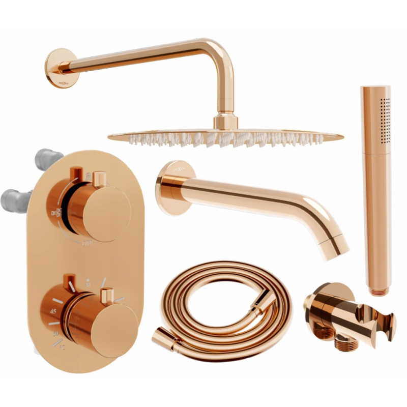 Mexen Kai DR70 ensemble bain-douche encastré avec pomme de douche 30 cm, or rose - 77602DR70301-60