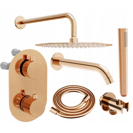 Mexen Kai DR70 ensemble bain-douche encastré avec pomme de douche 30 cm, or rose - 77602DR70301-60